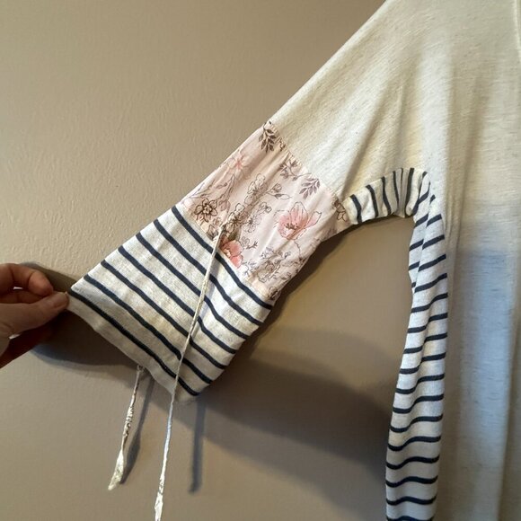 Women's S Democracy Striped Floral Blouse Multicolor Tie Pull Sleeve Bohemian - Picture 4 of 6